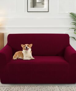 Funda de sofá elástica, lavable, antideslizante, con cintura elástica y espuma, resistente a los arañazos, para niños, perros y mascotas (Loveseat/Burgundy)