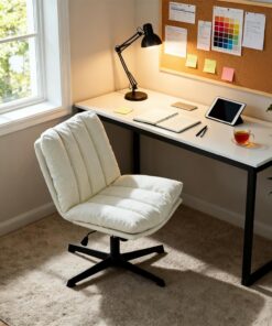 MEUBLE Cosy Silla de Oficina Giratoria 360° Función de Inclinación, Altura Ajustable, Acolchada con Espuma en Tela, para Escritorio Estudio, sin Ruedas, Beige