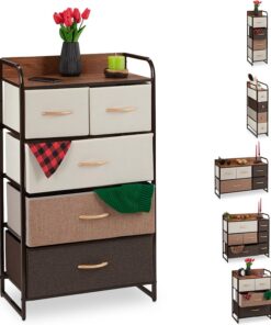 Relaxdays Mueble Modular, 5 Cajones deslizantes, Balda, Cestas Plegables, Cómoda de Tela, 100 x 58 x 31,5 cm, Marrón, b