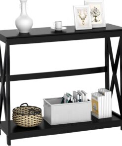 Yaheetech Mesa de Consola Recibidor Muebles Entrada 101,5x30x81cm Negro | Mesa Auxiliar con Forma X para Salón Pasillo Entrada Estrecha