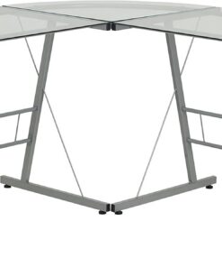 Flash Furniture Mesa de esquina en forma de L, 212 cm, para ordenador, para casa u oficina, para juegos, ahorra espacio, fácil de montar, transparente/plata, 1 unidad | Escritorio para juegos, ahorra espacio, fácil de montar