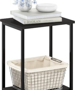 Furinno Simplista Mesa Auxiliar con Marco de Metal, Madera, Espresso, Paquete de 1