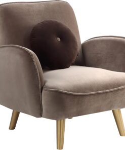 Atlantic Home Collection Ben Oriental - Sillón con reposabrazos, Terciopelo, Color marrón Claro, Incluye cojín Decorativo, poliéster, Color Gris