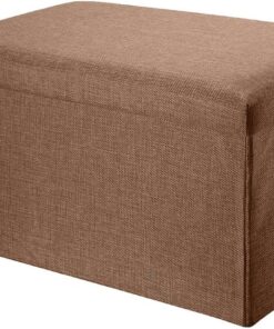 INTIRILIFE Banco Plegable 49x30x30cm en marrón - Asiento Cubo de Tela con Espacio de Almacenamiento y Tapa en Aspecto de Lino - Asiento Cubo reposapiés Plegable Caja de Almacenamiento arcón Taburete