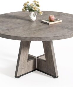 Little Tree Mesa de Comedor Redonda para 4-6 Personas, Mesa de Comedor de 47 Pulgadas con Base de Pedestal de Madera, mesas de Comedor Grises, mesas de Cocina Circulares para Comedor, Cocina, Sala de