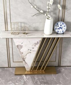 Mesa Consola Estrecha para Entrada y sofá, Marco Dorado geométrico | Marco metálico dorado, diseño estrecho para entrada, decoración del hogar