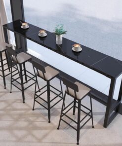 Barra al aire libre mesas altas de bar altura de la barra de la mesa de la cocina Tablero de pizarra mesa de exterior estrecha Con base metálica Mesa Barra para cocina y restaurante Sin taburete(Black