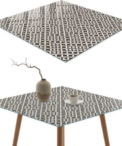 Tapa para Mesa de Centro 50x50 cm | Cuadrado | Multiusos | Bordes Pulidos | Mosaico geométrico | Pies Antideslizantes | Vetro Temperato | con Impresión Decorativa | para la Cocina y Salón