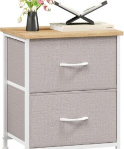 Somdot Mesitas de Noche con Cajones de Tela, Mesa de Noche Dormitorio, Mesilla de Noche Ideales para Salón, Estudio, 30 Profundo x 42 Ancho x 50 Alto (2 Cajones), Gris Ceniza, Pack 1