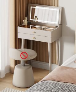 Tocador de Madera con Espejo abatible y cajones, pequeño tocador con organización de Joyas Que también Funciona como Escritorio, Tablero de Vidrio Extensible(50cm/19.7in)