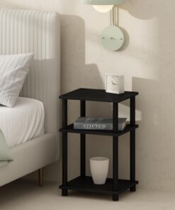 Furinno Just Mesita de Noche Turn-N-Tube de 3 Niveles de Montaje sin Herramientas, Mesa Auxiliar, Mesa Lateral con Almacenamiento Abierto para Dormitorio, Sala de Estar, Americano