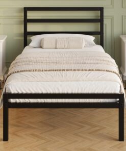 Lutown-Teen Somier 80 x 190 cm con Cabecero y Piecero | Cama de Metal con Soporte de Lamas de Acero, Altura 30 cm, Espacio de Almacenamiento, Montaje Fácil, Libre de Ruidos, Negro