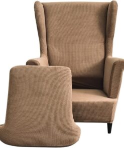 Fundas de sillón orejero elástica 1 Plaza Funda para sillas de Orejas 2 Piezas Cubre Sillón orejero Fundas para sillones orejeros con Respaldo de alas Camello