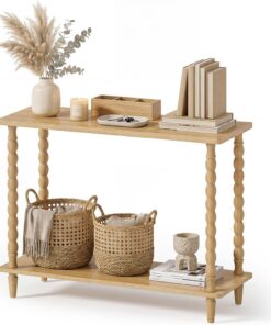 HOOBRO Mesa de Consola de 100 cm de Largo, Mesa de Entrada de 2 Niveles, para Colocar detrás del Sofá, con Patas de Madera Maciza y Marco Atornillado, para Pasillo, Vestíbulo, Natural ENL105XG01