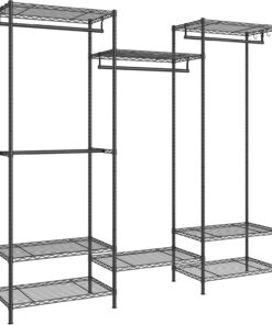 SONGMICS Armario de Ropa, Armario de Metal con Estantes Ajustables, Barras para Colgar y Ganchos, Duradero, Perchero Separable, Negro Tinta LGR431B01