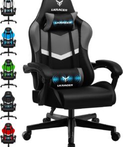 GTPLAYER - Silla de Juego, de Oficina, de Masaje, ergonómica, para Gamer, reposacabezas, cojín Lumbar Acolchado, sillón Giratorio, Color Gris