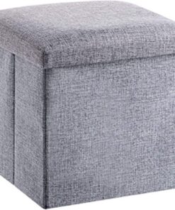 Otomana Plegable, Hogar Lino Reposapiés Cubo Caja De Almacenamiento Banco De Zapatos Reposapiés Adecuado para Dormitorio Pasillo Sala De Estar-30x30x30cm(12x12x12pulgada)-B