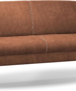 CAVADORE Sofá de 3 plazas Malm, Asiento para Cocina o Comedor en imitación de Piel, Incluye reposabrazos Ajustable, núcleo de muelles y Costuras de Contraste, 182 x 97 x 78 cm, Microfibra: coñac