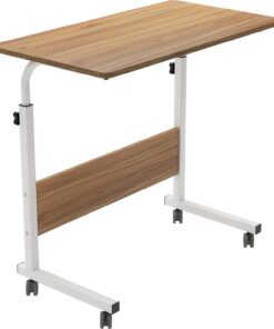 SogesPower Mesa Auxiliar, Mesa Auxiliar Pequeña, con 4 Ruedas giratorias, Altura Ajustable, Escritorio de Ordenador en Forma de C, Tamaño: 80*40*(71-90) CM