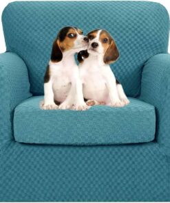 MAXIJIN 2 Piezas Nuevo Fonda para Silla Jacquard con Brazos Super Elástica Antideslizante Funda para Sala Amigable con Mascotas Protector Elástico para Sofá Sillón (1 Plaza, Azul Pavo Real)