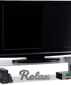 Relaxdays Mueble TV de Cristal, Mesa Televisión, Vidrio y Metal, 100 x 35 x 17 cm, Blanco y Plateado