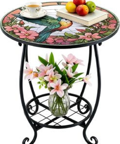 Mesa para exteriores Escritorio Metálico con Estampado de Animales | Mesita de café para patio para Terraza Exterior, Balcón, Jardín, Patio, Salón, Dormitorio y Plantas