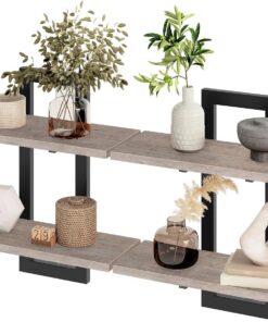 HOOBRO Estanterías Colgantes, Set de 2 Estantes de 38 cm, Estanterías para Montaje en Pared con 2 Repisas, Adecuados para Salas de Estar, Baños, Greige EBG32BJ01