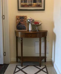 Mesa Consola de Media Luna de Madera Maciza,Mesa Consola De Entrada Vintage,Esquinas redondeadas, diseño de cajón,Exhibición Elegante,para Sala de Estar, Pasillo, Recibidor.(Dark Walnut,60*30*80cm)