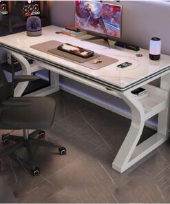 Mesa ordenador Mesa de PC de vidrio templado, escritorio, dormitorio, hogar, mesa de estudio for estudiantes, escritorio de oficina simple y moderno, mesa de juego de lujo liviana Escritorio gaming(Bl