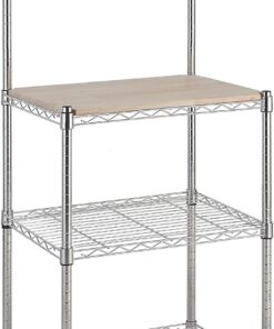 Amazon Basics 3 Estantería de cocina con tablas de madera, 45.7 D x 61 W x 151 H cm, Cromo, Beis