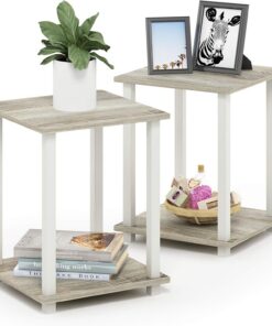 Furinno Simplistic Mesa Auxiliar, Madera, Sonoma Oak/Blanco, 39.62 x 39.62 x 49.78 cm