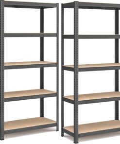 SONGMICS Juego de 2 Estanterías Almacenaje de 5 Niveles, Estantería Metálica, Modular, Garaje, Almacén, Trastero, Cocina, Carga de 875 kg, 40 x 90 x 180 cm, Gris Místico GLR040G02