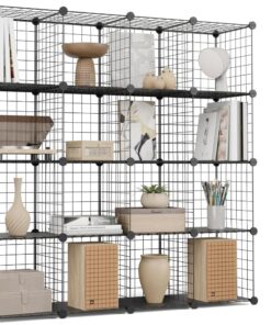 Newlux - Estantería Almacenaje Multiuso 16 Cubos (125x125x31,5cm), hasta 160Kg Capacidad. Estantería Metálica de Hierro Modular | Zapatero o Armario Abierto, Negro