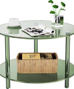 Mesa de Centro Redonda, Acrilico Metacrilato, 2 Niveles, 60 x 60 x 42 cm (Verde)