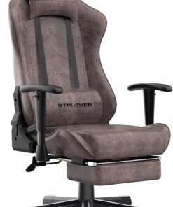 GTPLAYER Silla de Gaming con reposapiés, Silla de Oficina, Silla de Escritorio, de Piel sintética, Silla giratoria, Altura Ajustable, diseño ergonómico, Color marrón
