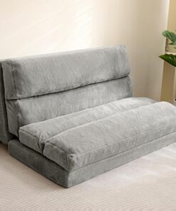 MAXYOYO Sofá Cama de Bolsa de Frijoles Plegable para Adultos, Sofá de Piso Extra Grueso de 6 Pliegues para Dormitorio Sala de Estar, Gris, 135x240 cm