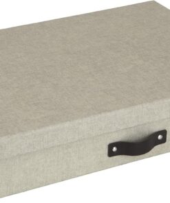 Bigso Box of Sweden Caja archivadora para documentos en formato A3 – Organizador de cartas con tapa y asa – Caja de almacenamiento con tapa de tablero de fibras y papel con aspecto de lino – beige