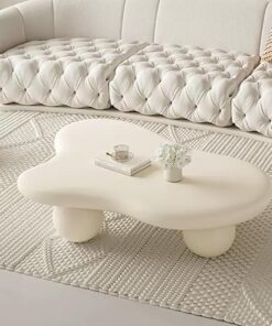 Mesa de Centro Pequeña Con Forma de Nube Negra Para Sala de Estar, Moderna y Minimalista, Estilo Rústico, Blanca Con Almacenamiento