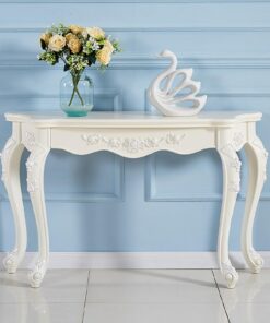 Consola de Estilo rústico con Tallado Floral, Mesa Auxiliar semicircular de Madera Maciza, Mesa Estrecha detrás del sofá, para Sala de Estar, Pasillo, vestíbulo y Entrada(White,96cm/37.7in)
