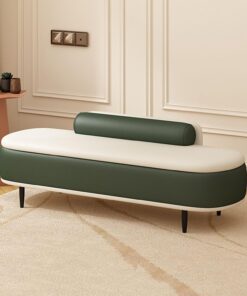 Banco de almacenamiento, Otomana tapizada de cuero de PU para el extremo de la cama del dormitorio, con gran espacio de almacenamiento para sala de estar, entrada, dormitorio(Dark green+off-white,100c