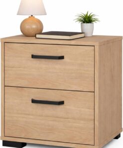 WELL HOME MOBILIARIO & DECORACIÓN Mesita de Noche, Mesilla Auxiliar Eria Oak con 2 cajones en Color Roble 41 x 40 x 45 cm