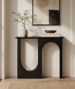 Mesa consola estrecha con arco, mesa minimalista para pasillo y entrada | Diseño minimalista con arco, perfil estrecho ahorro de espacio, acabado resistente