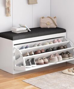SARKEY Banco Zapatero, Asiento Almacenamiento con Gabinete De Zapatos Madera, para Entrada, Pasillo, Dormitorio, Blanco (Color : Black, Size : 80 * 30 * 45cm)