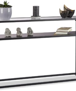 Relaxdays Consola Recibidor Cristal, Mesa Auxiliar Entrada, Metal-Vidrio-DM, 70,5x110x30 cm, Negro