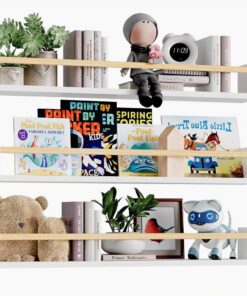 BAKAJI Juego de 3 estantes de pared de madera, estantes de pared multiusos y barra de protección de objetos, estantería para dormitorio, salón, cocina, librería para ahorrar espacio, 3 x 60 cm (blanco