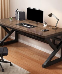 Escritorio Gaming Moderno de 120 x 50 cm: Madera Maciza y Soporte metálico Tipo K, Tablero de 2,5 cm de Grosor, Mesa de Oficina con Orificio para cableado, Ideal para Oficina en casa y Gamin