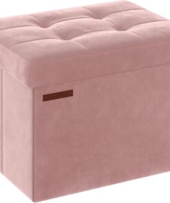 SONGMICS Puff Almacenaje, Banco de Almacenamiento de Terciopelo Plegable, Taburete Reposapiés, 31 x 41 cm, Carga de 130 kg, para Entrada, Sala de Estar, Dormitorio, Rosa Jalea LSF200R01