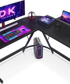 ODK Escritorio para juegos en forma de L, 127 x 127 cm, color negro | Escritorio esquinero para computadora con soporte para monitor para juegos, hogar, oficina, diseño de fácil montaje