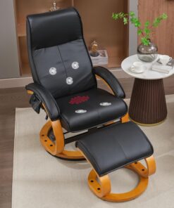 Sillón reclinable con reposapiés, silla reclinable giratoria de cuero con calor, bloqueo de inclinación de 145°, bolsillo lateral, comodidad moderna para sala de estar, color negro