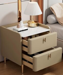 Mesita de Noche Moderna y Sencilla de Madera Maciza para Dormitorio, Armario de Almacenamiento con Dos cajones, Mesa Auxiliar pequeña y práctica, Gran Capacidad de Carga, Adecuada para dormi